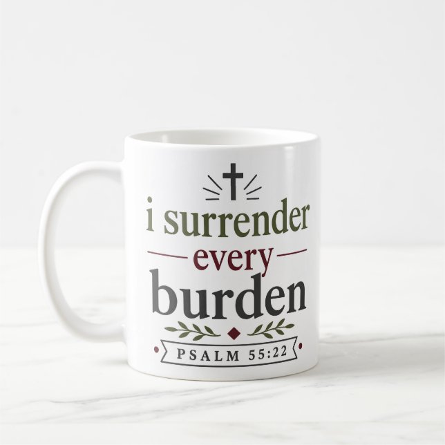 Ich übergebe jede Last Moderner christlicher Spruc Kaffeetasse (Links)