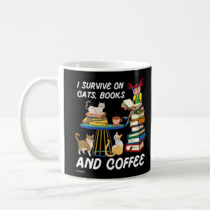 ICH ÜBERLEBE AUF KATZEN, BÜCHER UND KAFFEE lusti Kaffeetasse