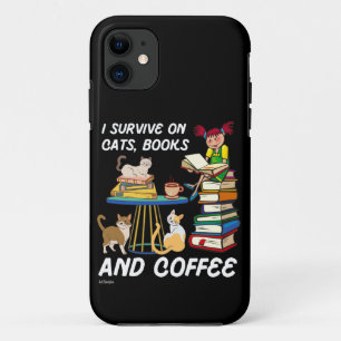 ICH ÜBERLEBE AUF KATZEN, BÜCHER UND KAFFEE lustige Case-Mate iPhone Hülle