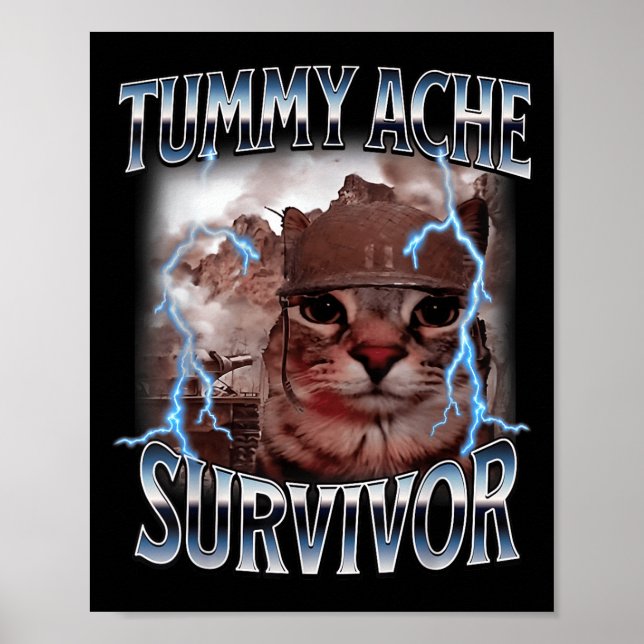 Ich überlebte heute Tummy Ache Survivor Funny Cat  Poster (Vorne)