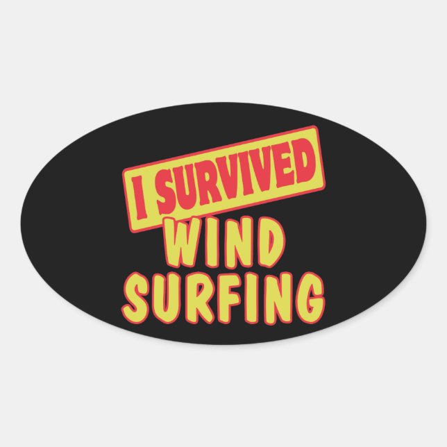 ICH ÜBERLEBTE WINDSURFEN OVALER AUFKLEBER (Vorderseite)