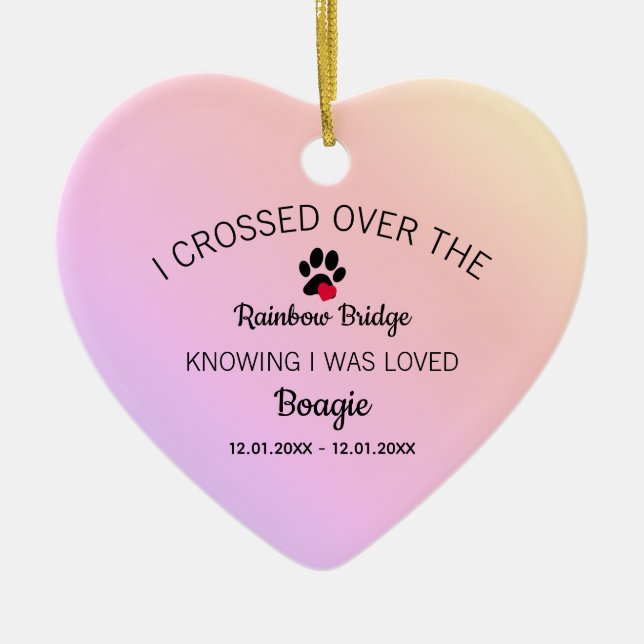 Ich überquerte das Gedenkherz der Rainbow Bridge Keramik Ornament (Vorne)