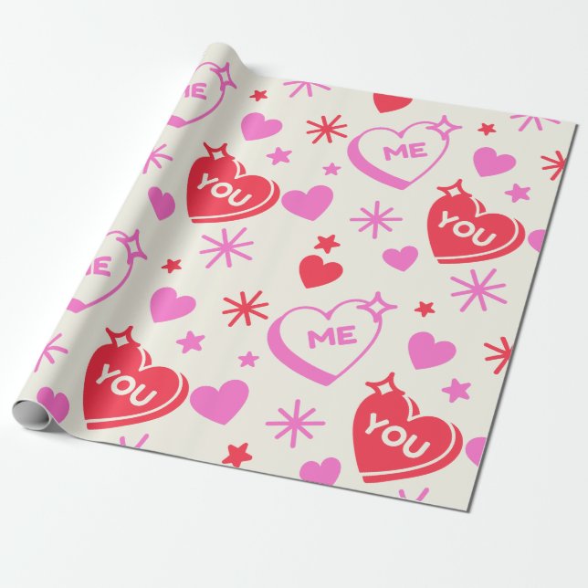 Ich und du Romantisches Herz-Umschlagpapier Geschenkpapier (Ungerollt)