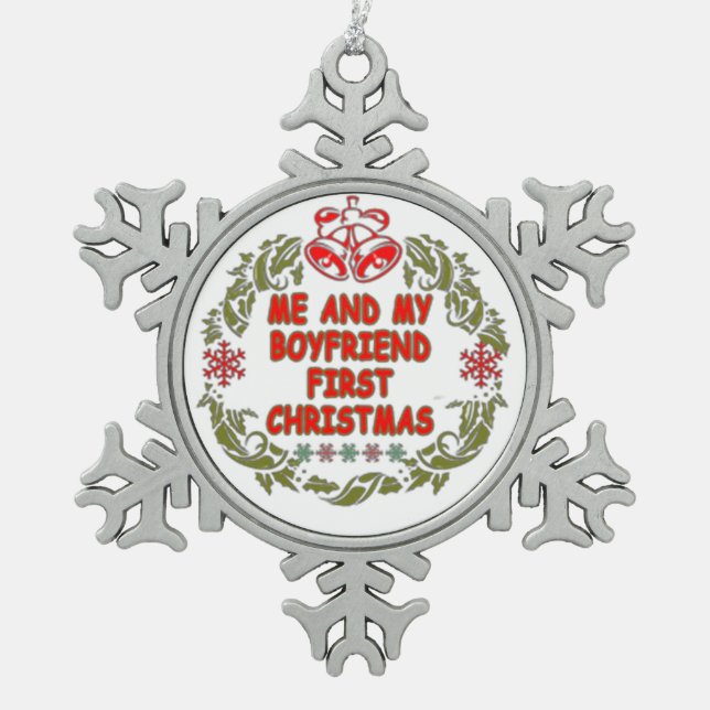 Ich und mein Freund Weihnachten Schneeflocken Zinn-Ornament (Vorderseite)