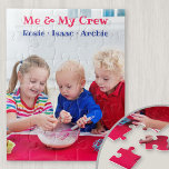 Ich und meine Crew Personalisiert Kids Foto Puzzle<br><div class="desc">Puzzle mit personalisiertem Foto für Kleinkinder. Die Fotovorlage ist für Sie ein Set, um eines Ihrer Lieblingsfotos hinzuzufügen, das im Porträtformat angezeigt wird. Ihr Foto verfügt über ein benutzerdefiniertes Texteüberlagern in niedlicher und sonderbarer Schrift. Der Beispieltext lautet "My & My Crew [Name(n)]" und Sie haben natürlich die Möglichkeit, dies zu...</div>