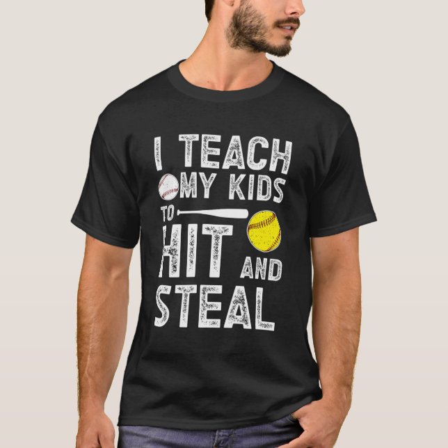Ich unterrichte mich, Baseball Softball-Vater zu s T-Shirt (Vorderseite)