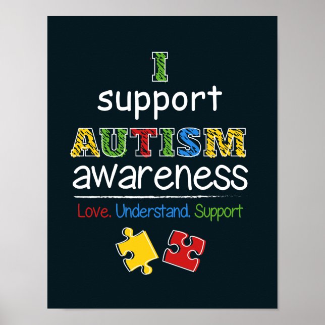 Ich unterstütze Autismus Awareness Red Yellow Puzz Poster (Vorne)