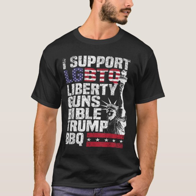 Ich unterstütze die Lgbtq Liberty Guns Bibel Trump T-Shirt (Vorderseite)
