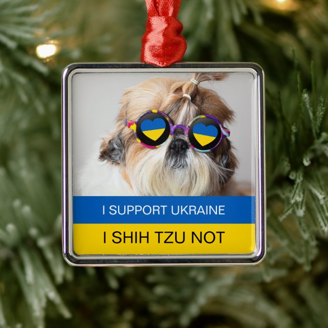 Ich unterstütze die Ukraine I Shih Tzu Not Heart F Ornament Aus Metall (Baum)