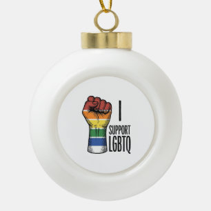 Ich unterstütze LGBTQ Vintage Pride Fist Shirt Des Keramik Kugel-Ornament