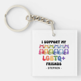 Ich unterstütze meine LGBTQ-Freunde - Rainbow Cat Schlüsselanhänger