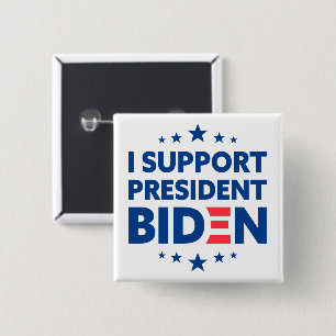 Ich unterstütze Präsident Biden Blue Stars White Button