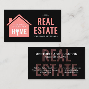 ICH VERKAUFE IMMOBILIEN Black Pink Immobilienmakle Visitenkarte