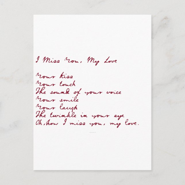 Ich vermisse dich, mein Liebe Gedicht Postkarte (Vorderseite)