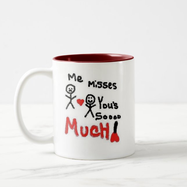 Ich vermisse dich so viel Cartoon Zweifarbige Tasse (Links)