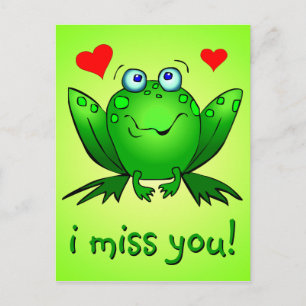 Ich vermisse dich süßer grüner Frosch Herzen Postkarte