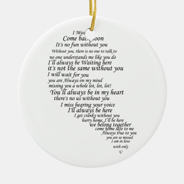 Ich vermisse dir Text im Herzen Keramikornament (Vorne)