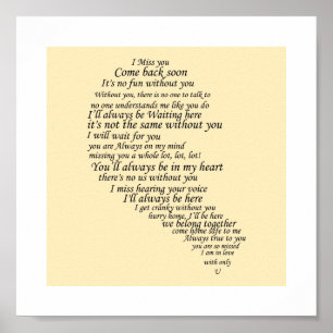 Ich vermisse dir Text im Herzen Poster