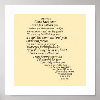 Ich vermisse dir Text im Herzen Poster