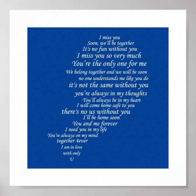 Ich vermisse dir Text im Herzen Poster (Vorne)