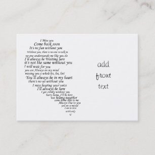 Ich vermisse dir Text im Herzen Visitenkarte