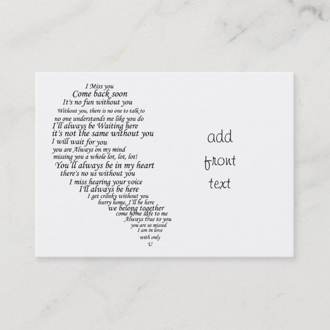 Ich vermisse dir Text im Herzen Visitenkarte (Vorderseite)