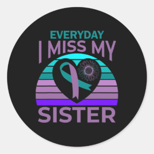 Ich vermisse meine Schwester Heart Ribbon Suicide Runder Aufkleber