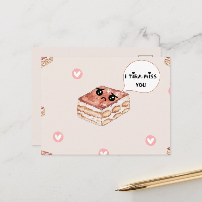 Ich vermisse ( TIRA-MISS) Sie Grußkarte Ankündigungspostkarte (Vorderseite/Rückseite Beispiel)