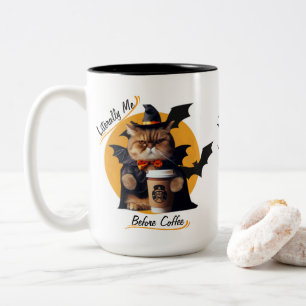 Ich vor dem Kaffee - Niedliche Halloween-Katze Zweifarbige Tasse
