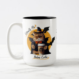 Ich vor dem Kaffee - Niedliche Halloween-Katze Zweifarbige Tasse