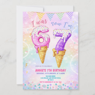 Ich war 6 jetzt 7 Geburtstag Eiscreme-Kegel Einladung