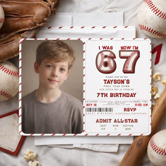 Ich war 6, jetzt bin ich 7 – Baseball 7. Geburtsta Einladung (I Was 6, Now I’m 7 – Baseball 7th Birthday Invitation
)