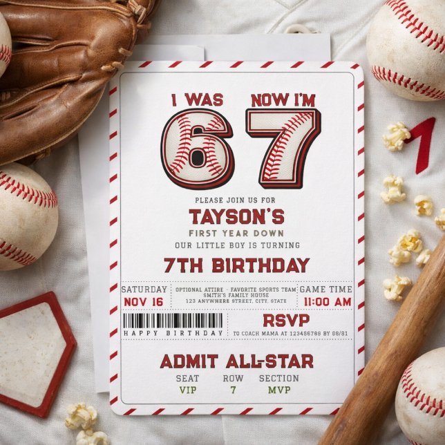 Ich war 6, jetzt bin ich 7 – Baseball 7. Geburtsta Einladung (I Was 6, Now I’m 7 – Baseball 7th Birthday Invitation
)