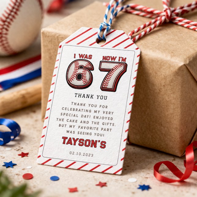 Ich war 6, jetzt bin ich 7 – Baseball 7. Geburtsta Geschenkanhänger (I Was 6, Now I’m 7 – Baseball 7th Birthday Gift Tags
)