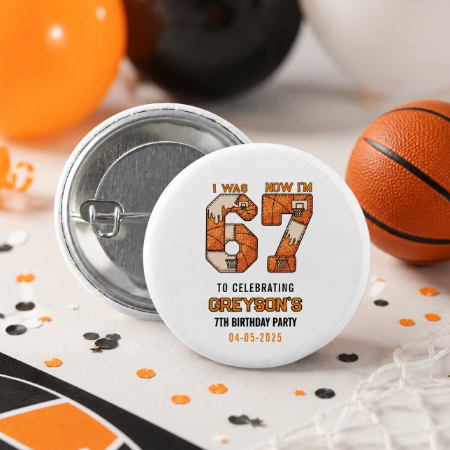 Ich war 6, jetzt bin ich 7 Basketball – 7. Geburts Button (I Was 6 Now I’m 7 Basketball – 7th Birthday Party Button
)