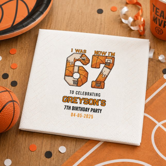 Ich war 6, jetzt bin ich 7 Basketball – 7. Geburts Serviette (I Was 6 Now I’m 7 Basketball – 7th Birthday Party Napkins
)