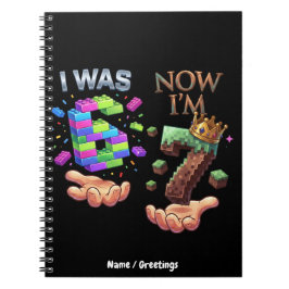 Ich war 6 jetzt bin ich 7 Gamer Geburtstag Pixel B Notizblock