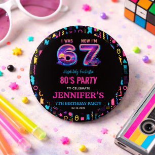Ich war 6 jetzt bin ich 7 Retro Neon 7. Geburtstag Button