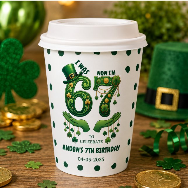 Ich war 6, jetzt bin ich 7 St. Patrick’s Day Junge Pappbecher (I Was 6 Now I’m 7 St. Patrick’s Day Boy Birthday Paper Cups)