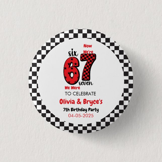 Ich war 6, jetzt bin ich 7 – Zwilling 7. Geburtsta Button (Vorderseite)