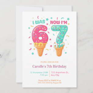 Ich war 6, jetzt bin ich Eiscreme 7 Geburtstag Einladung
