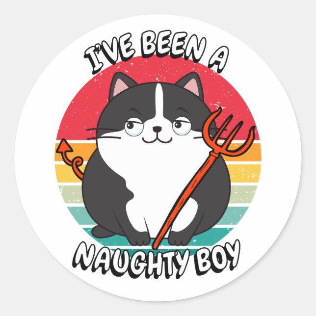 Ich war ein ungezogener Junge - dicke Katze Runder Aufkleber (Vorderseite)
