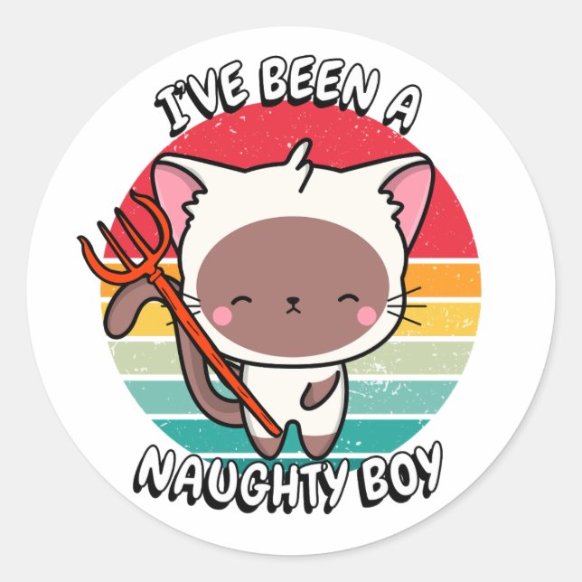 Ich war ein ungezogener Junge - weiße Katze Runder Aufkleber (Vorderseite)