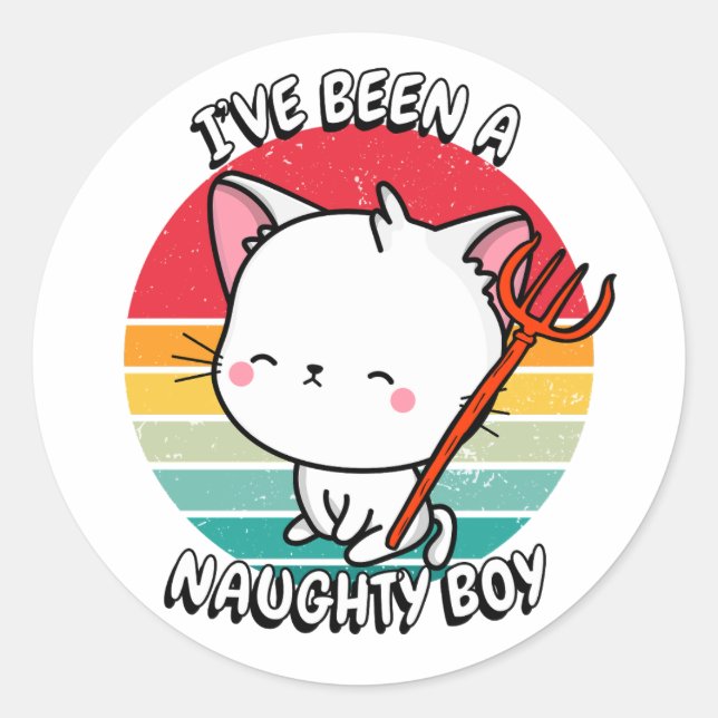 Ich war ein ungezogener Junge - weiße Katze Runder Aufkleber (Vorderseite)