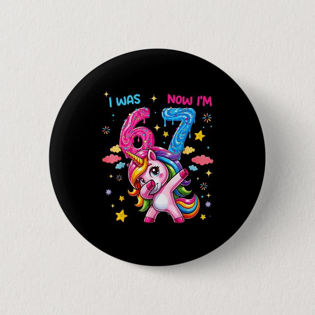Ich war sechs jetzt bin ich sieben Dabbing Einhorn Button (Vorderseite)