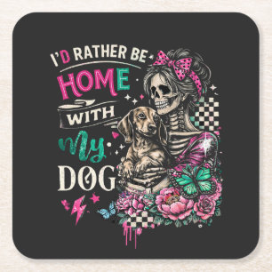 Ich wäre lieber zu Hause mit meinem Hund  Rechteckiger Pappuntersetzer