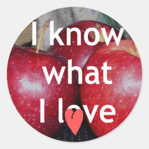 "Ich weiß, was ich liebe" – Apple-Themendes Design Runder Aufkleber