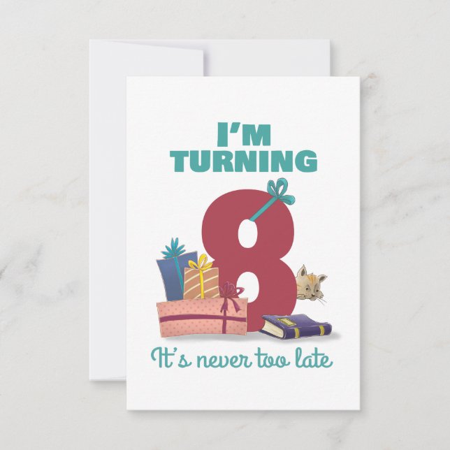 Ich wende 8 Happy Birthday Card für Kinder RSVP Karte (Vorderseite)