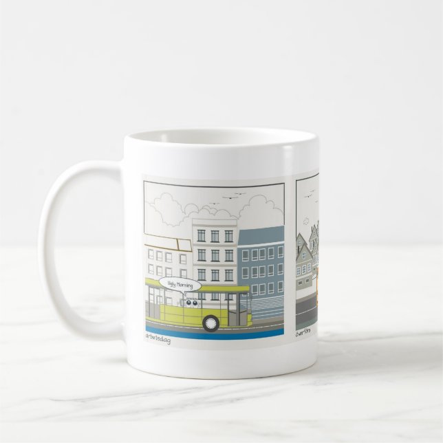 Ich werde arbeiten, ich rufe aus kaffeetasse (Links)