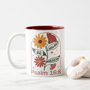 Ich werde die Bibelverse-Wildblume nicht erschütte Zweifarbige Tasse